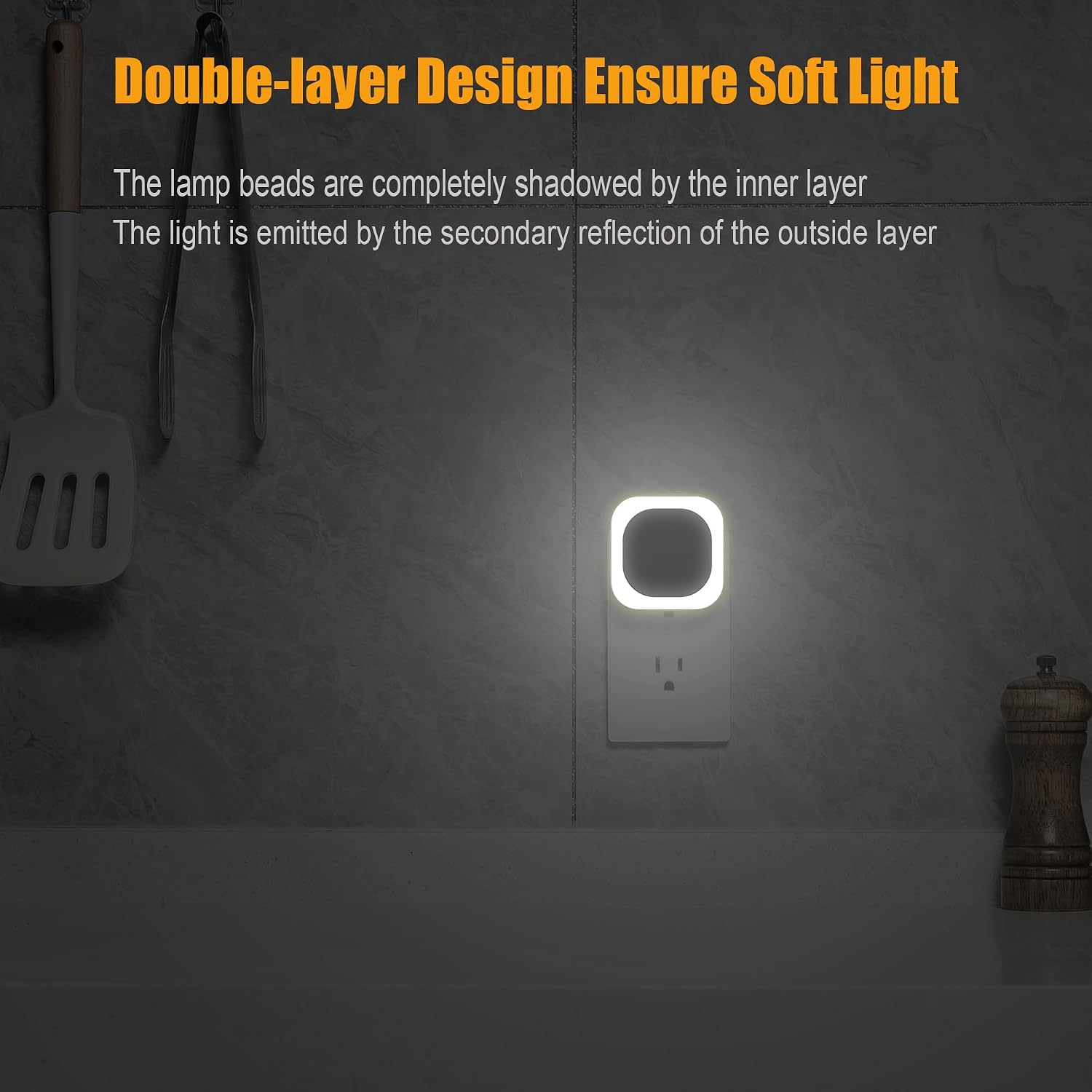 Yunlex 2 Pack Daylight White Night Light, Gentle Eye-comfort with Dimmable Wide-Glow & Indirect Reflection, Auto Dusk to Dawn Sensor…