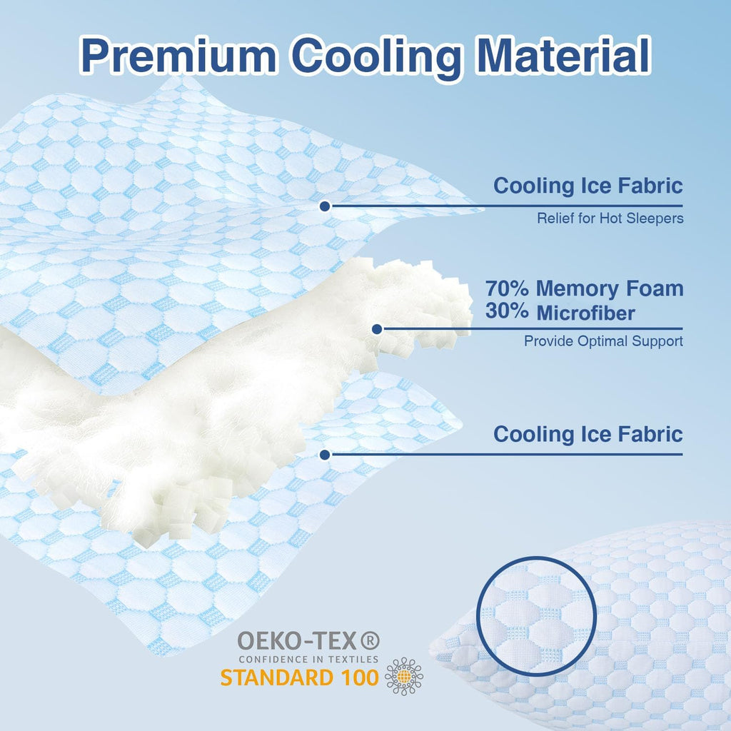 Favocama Cooling Pillow for Sleeping, Shredded Memory Foam Pillows Queen Size Set of 2, Double Sided Cooling Bed Pillows for Hot Sleepers,…