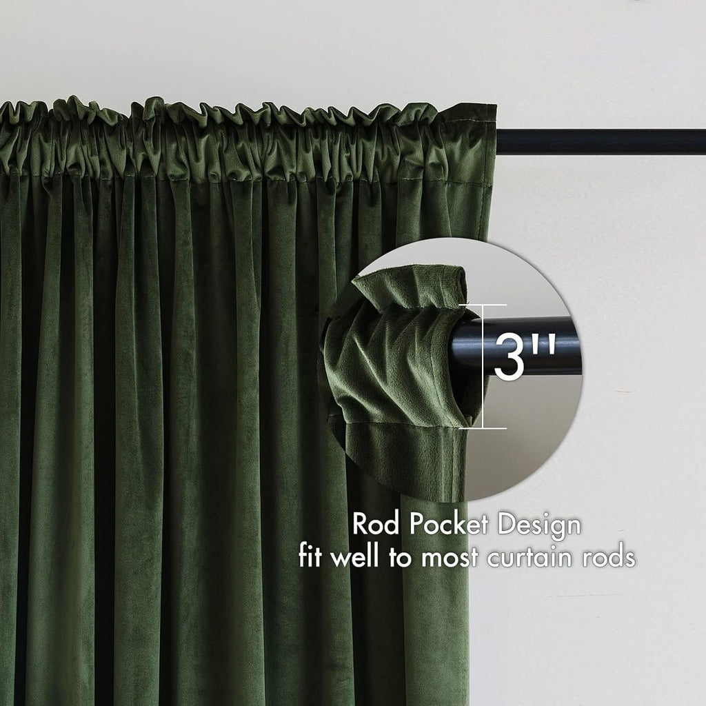 MIULEE Olive Green Velvet Curtains Thermal Insulated Blackout Curtain Drapes for Bedroom Living Room Darkening 100 Inches Long Curtains…