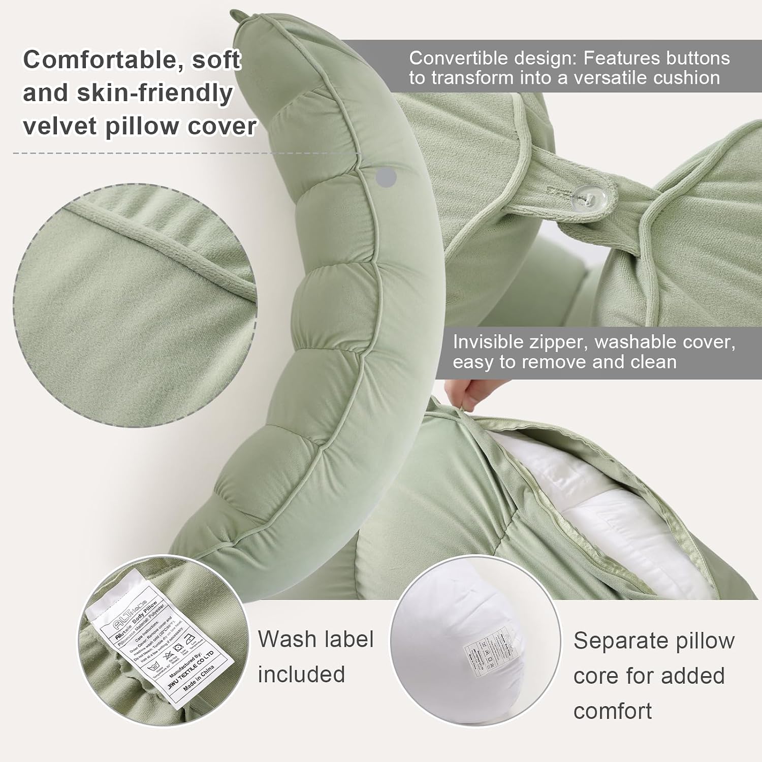 Peallow(Pat. Pend) – Long Round Body Pillow for Adults, Bolster Pillow for Sleeping, Soft and Supportive Pillow for Sleeping & Lumbar…