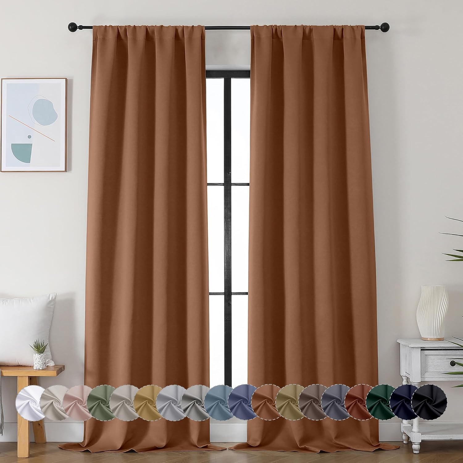 Simplebrand Ava Sun Baked Blackout Curtains for Bedroom 90 Inches Long 2 Panels Set, Solid Privacy Energy Saving Living Room Window Treatme…