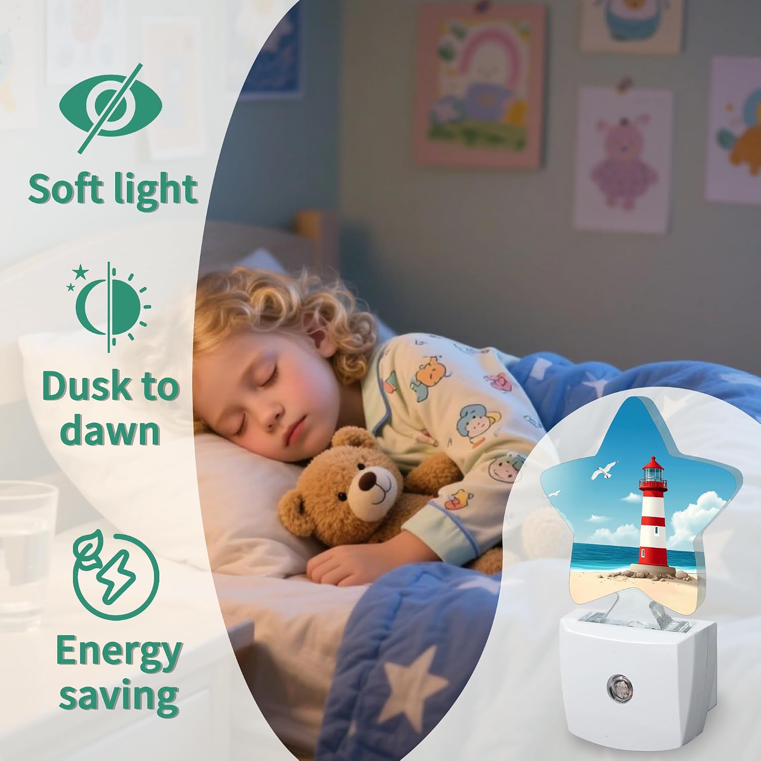 Sea Lighthouse Star Night Light Plug in, Decorative Night Light for Kids Room Nursery Bedroom, Soft Glow Sensor Lamp for Hallway…