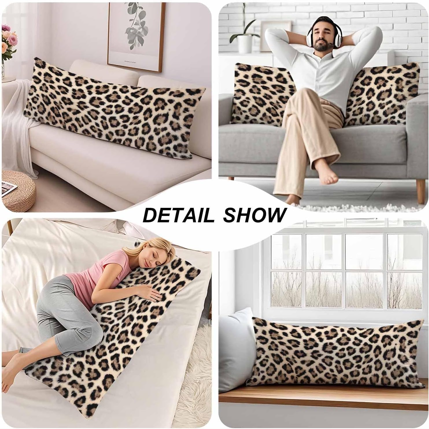 Body Pillowcases with Zipper Leopard Print Cozy Body Pillow Covers Cushion Cover 20 X 54 Inch, African Leopard Skin Outdoor Body Pillow…