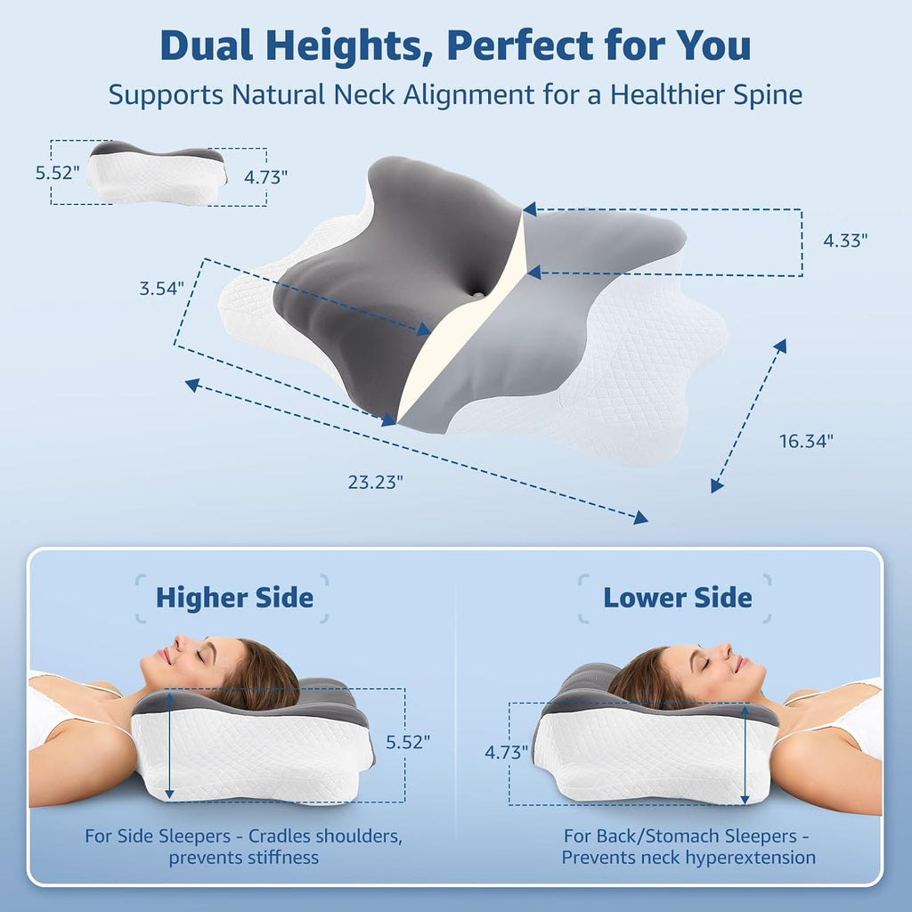 Bro Cervical Pillow for Neck Support: Contour Memory Foam Pillow for Side Back Stomach Sleepers - Ergonomic Neck Pillow with 2 Heights & Wi…