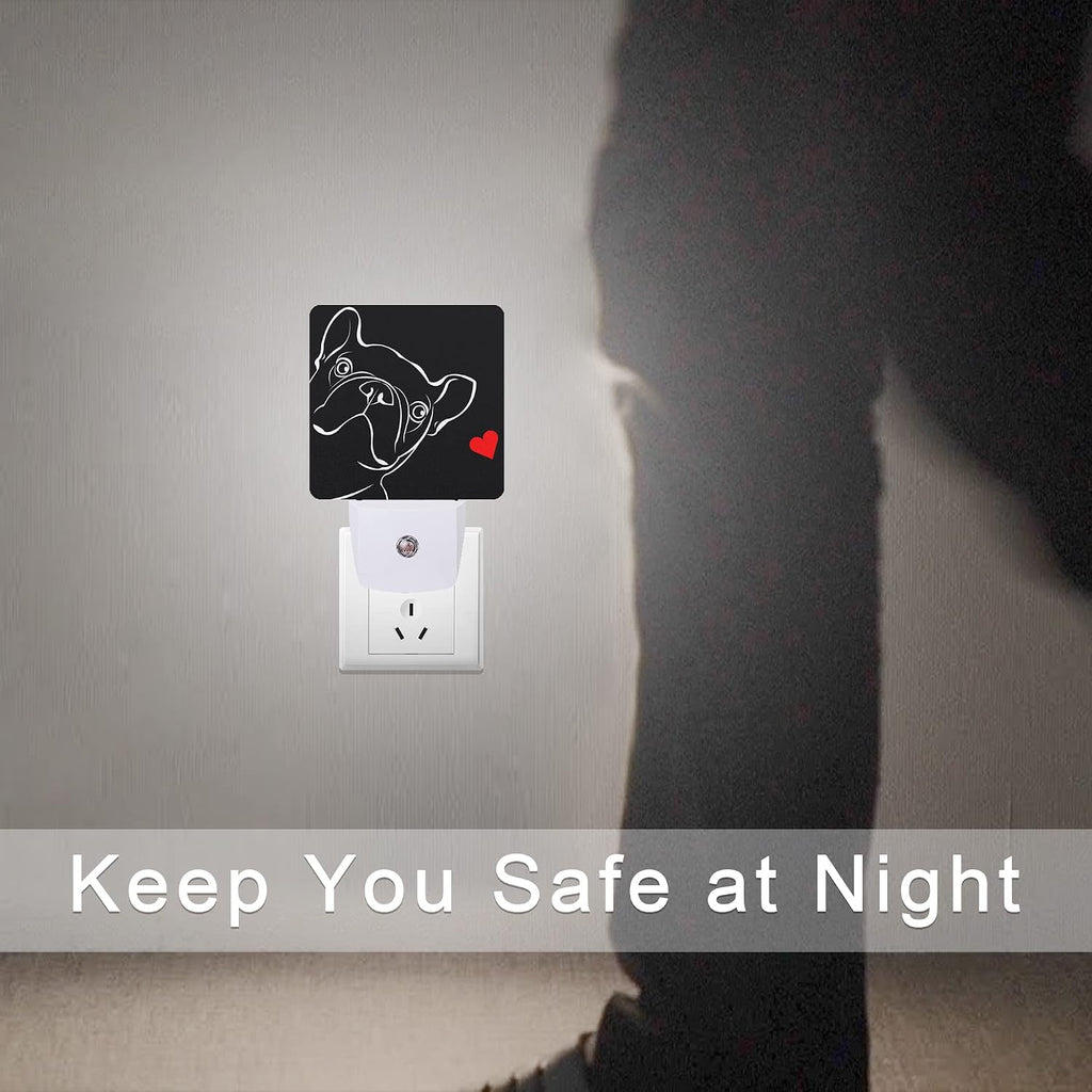 French Bulldog Dog red Heart Night Light Plug-in LED Nightlights Auto Sensor Night Lamp Dusk-to-Dawn Lamp Home Decor for Nursery Children…
