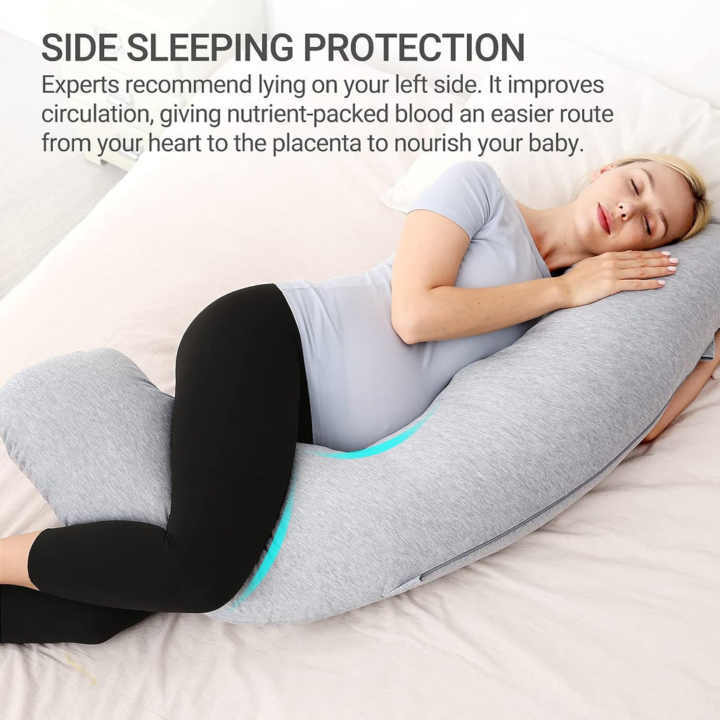 Momcozy Pregnancy Pillows for Side Sleeping, J Shaped Maternity Body Pillow for Pregnancy, Soft Pregnancy Pillow with Jersey Cover for Head…