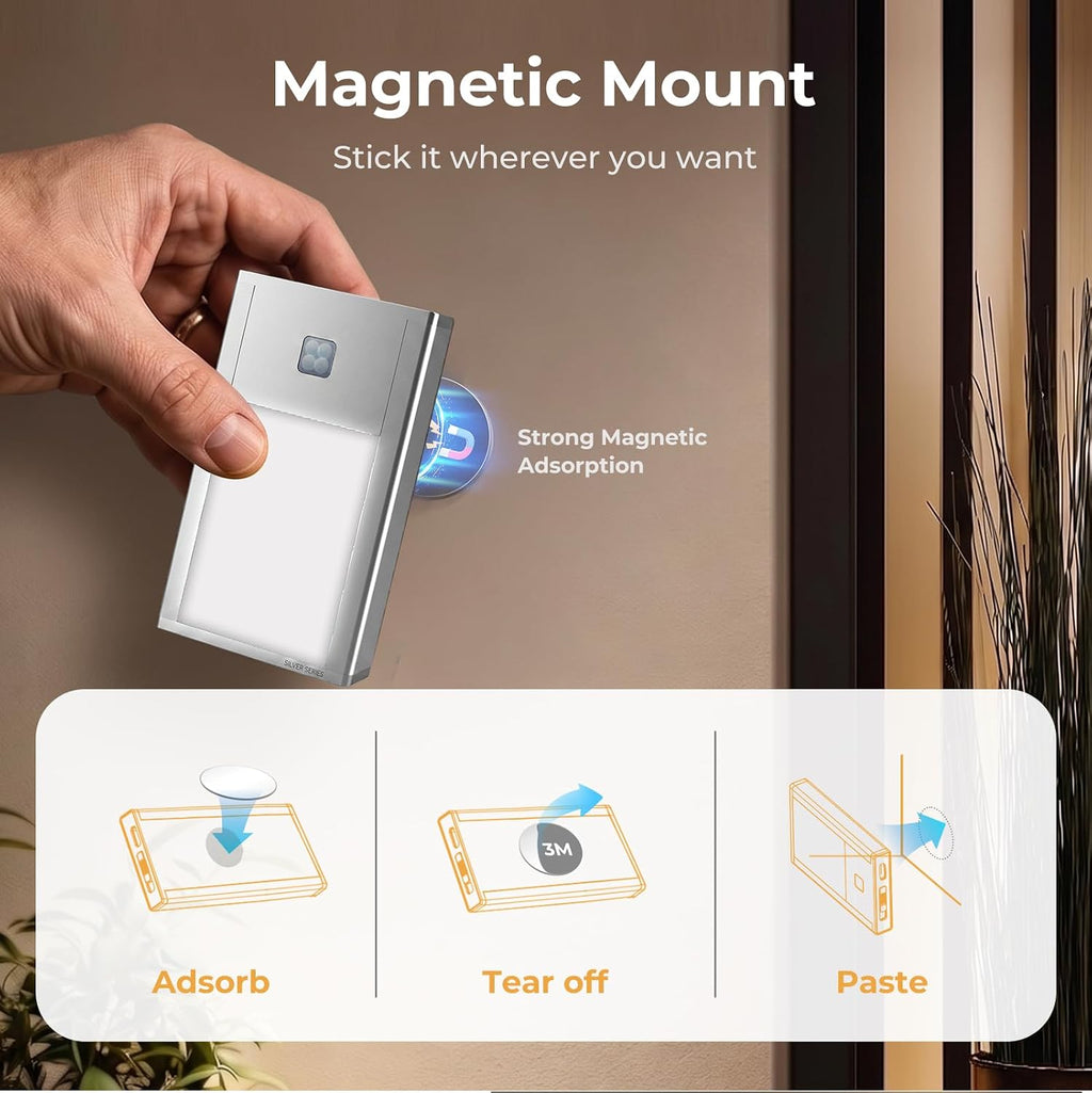 VST Motion Sensor Step Night Light, Rechargeable Battery Powered Stair Lights with Magnetic Suck Installation for Indoor Bedroom Hallway…