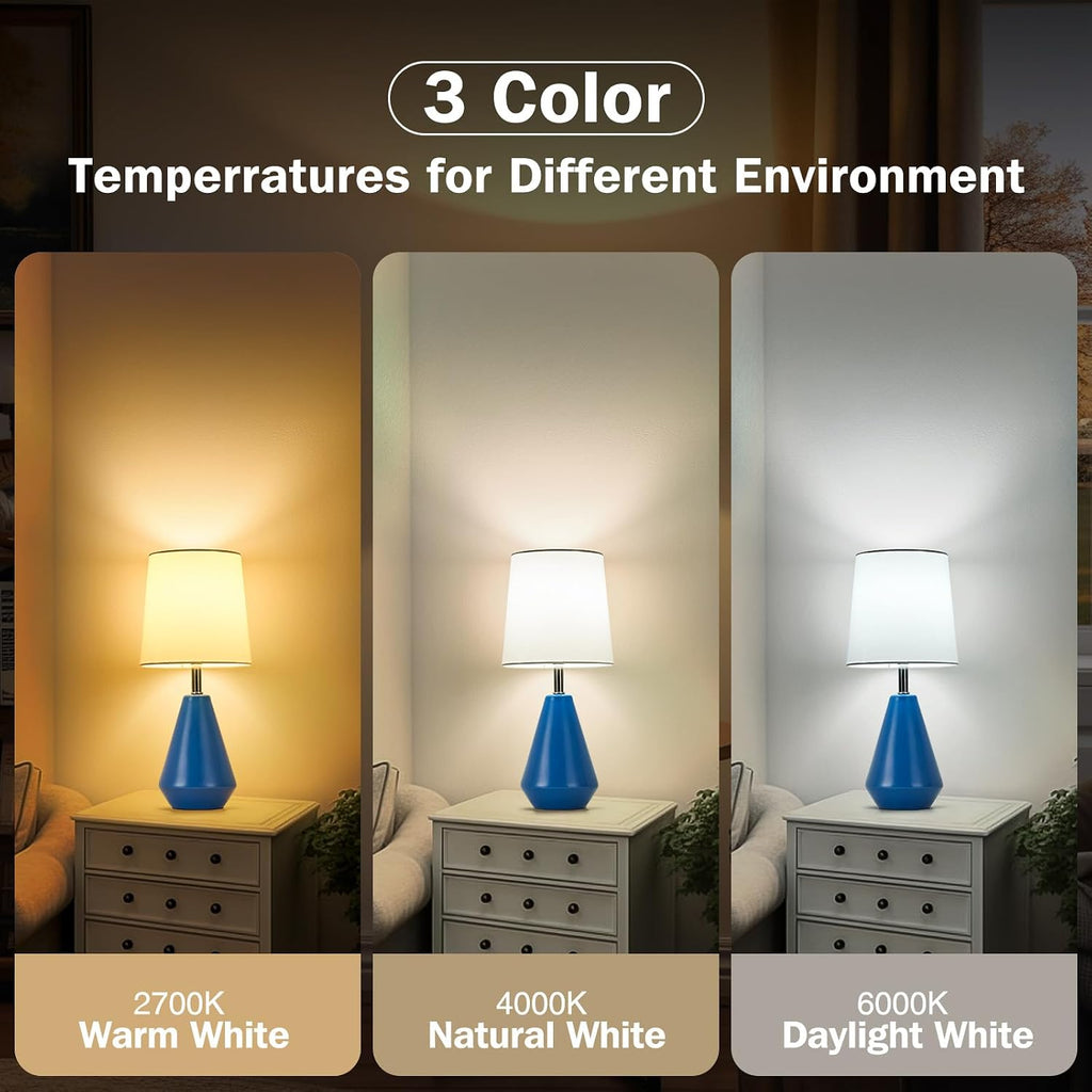 Small Bedside Table Lamp for Bedroom - Reading Desk Lamp with 3 Color Temperatures,15.5" Nightstand Ceramic Lamp with Fabric Shade for…