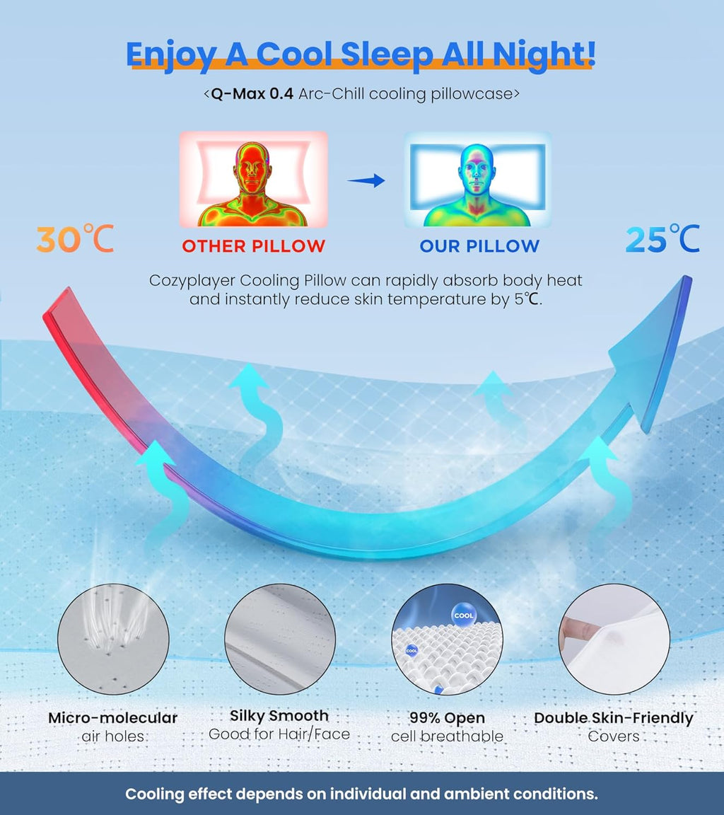 Cozyplayer Ultra Cooling Pillow for Neck Support, Adjustable Cervical Pillow Cozy Sleeping, Odorless Ergonomic Contour Memory Foam Pillows,…