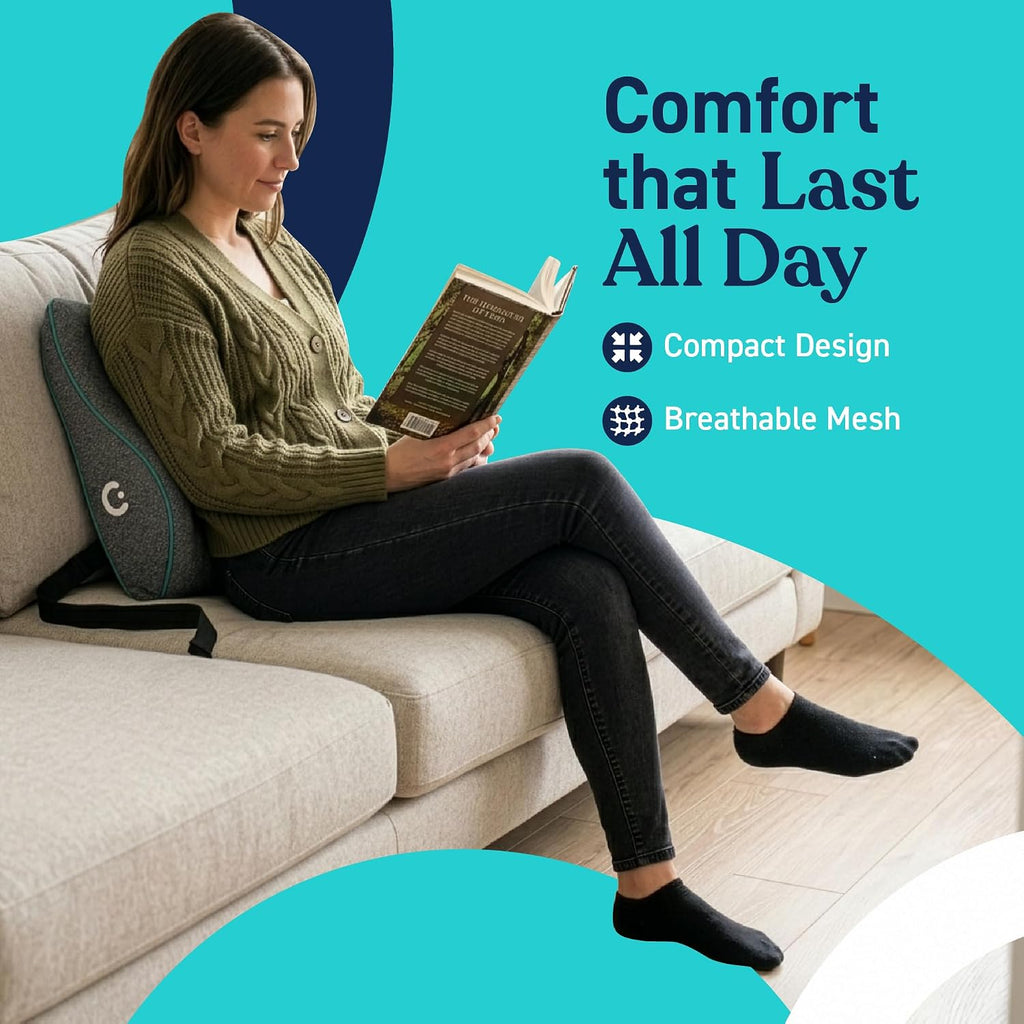 Cubii Cushii V2 Back Support Cushion for Lower Back Support, Lumbar Support Pillow with Contoured Design and Adjustable Strap for Office Ch…