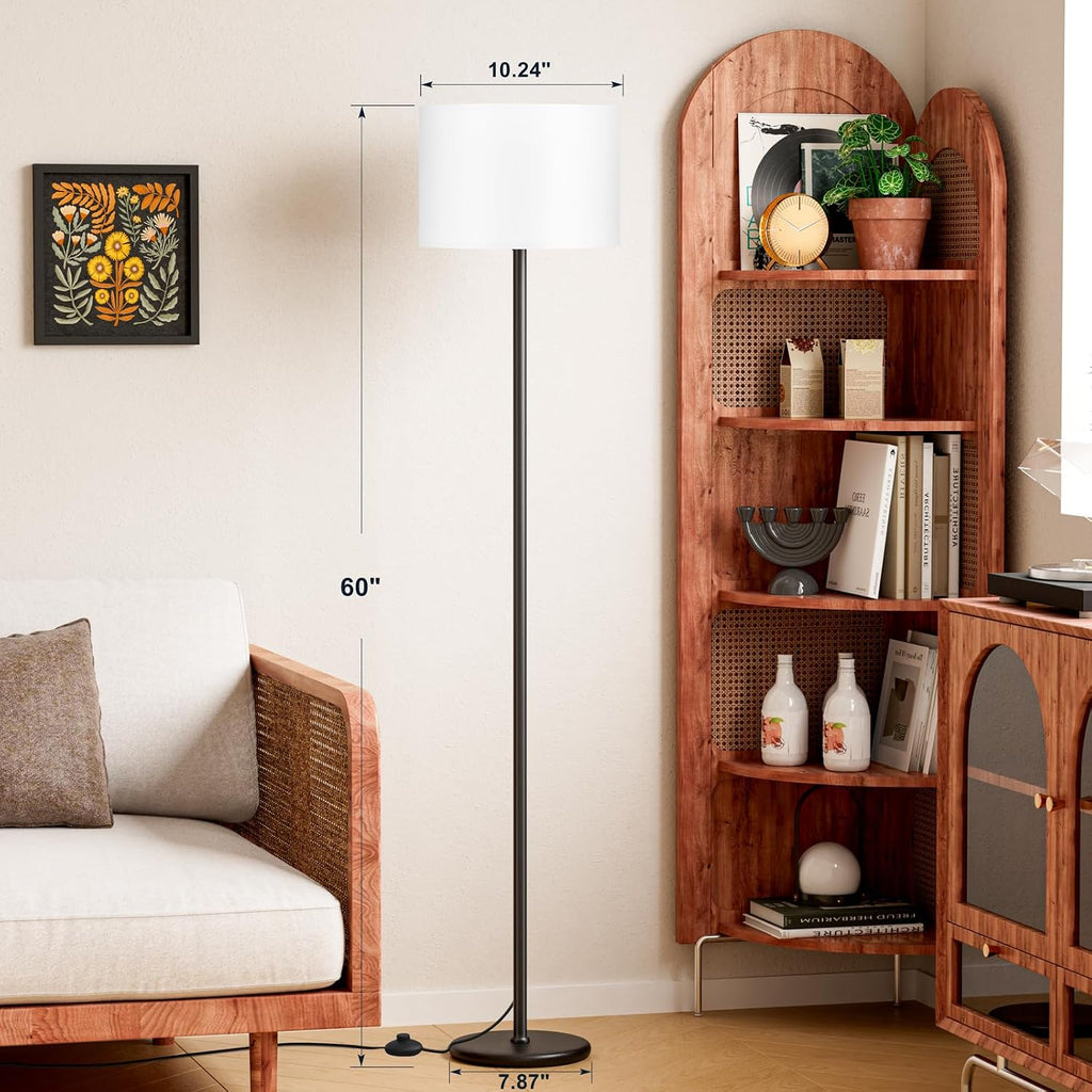 Ambimall Floor Lamp for Living Room with Smart Light Bulb, RGB + Stepless Dimmable Colors Temperature & Brightness(White Shade & Black Pole…