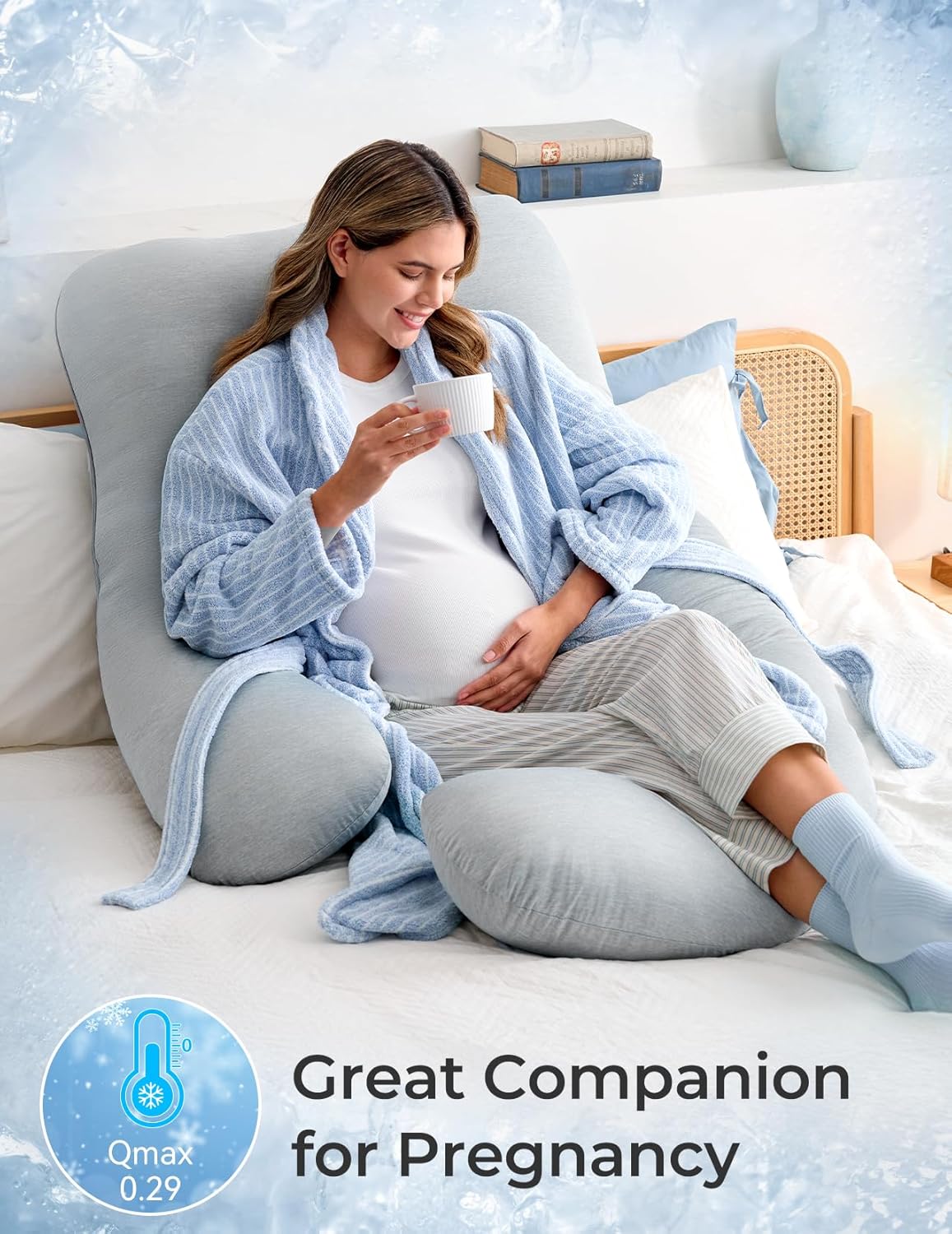 Momcozy Pregnancy Pillows with Cooling Cover, U-Shaped Full Body Maternity Pillow for Side Sleepers 57 Inch - Support for Back, Hip…