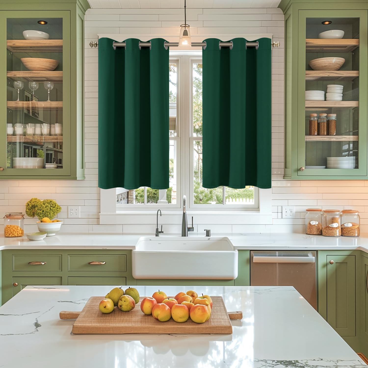 YoungsTex Emerald Green Blackout Curtains 40 Inches Length for Kitchen Window - Short Thermal Insulated Drapes with Grommet Room Darkening…