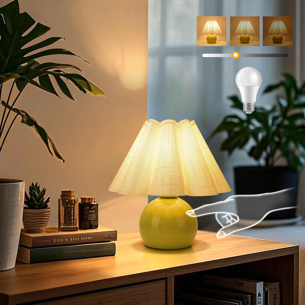 Green Small Touch Control Table Lamp for Bedroom, Green Bedside Lamps for Nightstand, Cute Mini Small Table Lamps for Small Spaces with…
