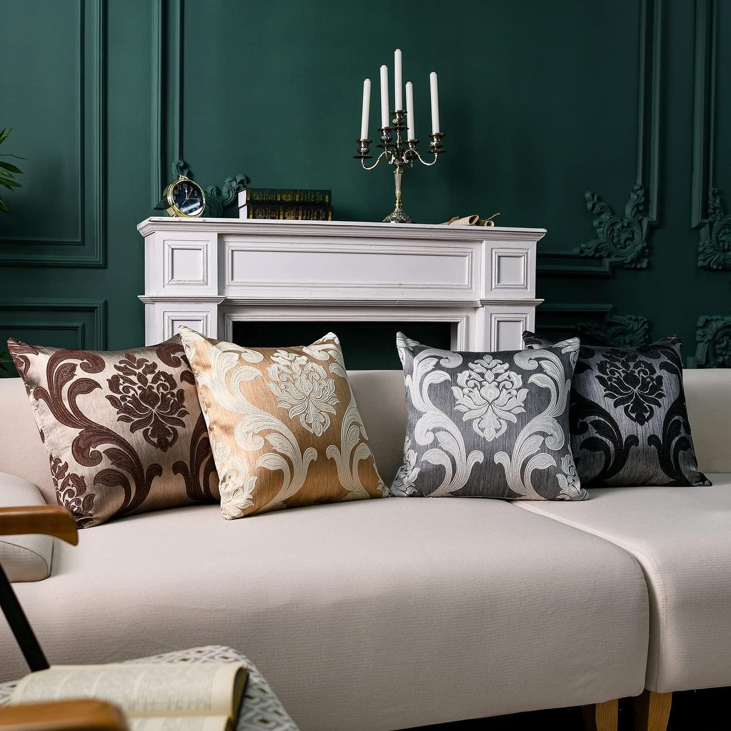Napearl Throw Pillow Covers-Set of 2 with Silver Grey White Damask Jacquard Patterns Decorative Pillowcase for Couch, Sofa, Bed, Attractive…