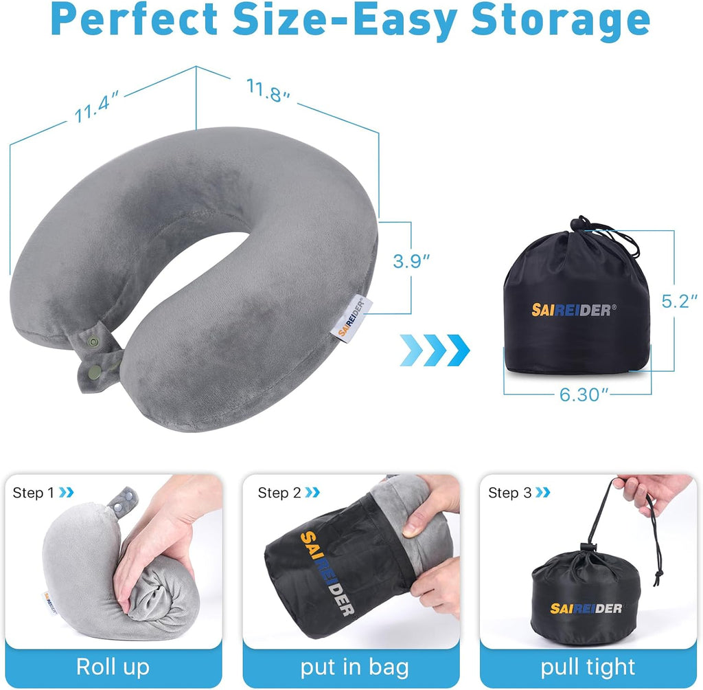 Saireider Airplane Pillow 100% Memory Foam Neck Pillow for Airplanes Flight Rest Adjustable Travel Neck Support Pillows-help reduce The…