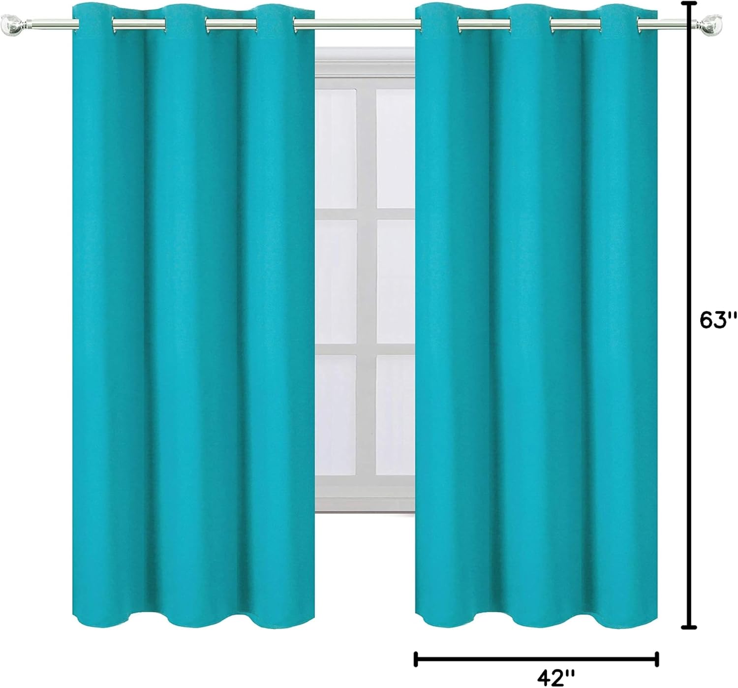 Lemomo Teal/Turquoise Blackout Curtains/42 x 63 Inch Length Kids Curtains/Set of 2 Panels Grommet Bedroom Curtains for Living Room 63 Inch…