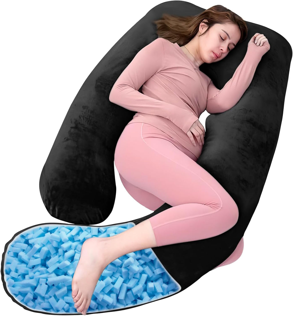 Shredded Memory Foam Body Pillow, Pregnancy Pillows for Sleeping, Maternity Pillow for Pregnant Women, Memory Foam Filling U Shaped Body…