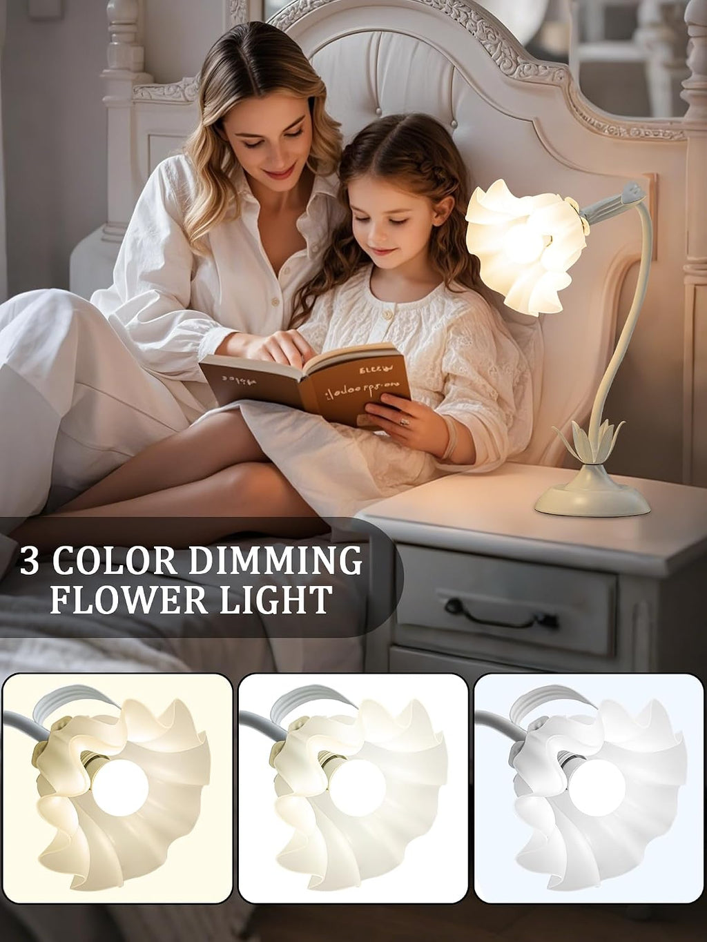 Aqdzcnf Flower Table Lamp, LED Reading Light Bedside Vintage Flower Night Light,3 Colors Modes Kawaii Bedside Lamps Decor, Living Room Bedroo…