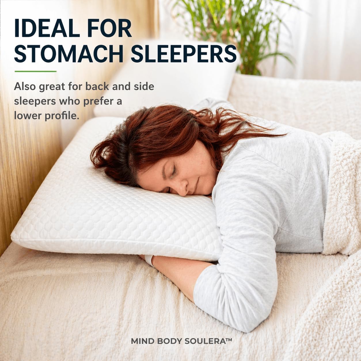Mind Body Soulera Thin Flat Memory Foam Pillow for Stomach Sleepers, Low Profile Pillow for Back & Side Sleepers, 3-Inch Cooling Gel…