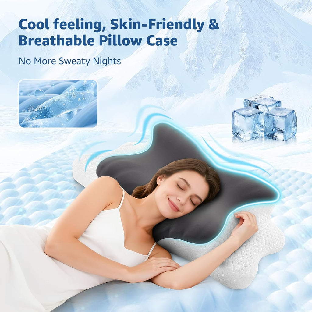 Bro Cervical Pillow for Neck Support: Contour Memory Foam Pillow for Side Back Stomach Sleepers - Ergonomic Neck Pillow with 2 Heights & Wi…