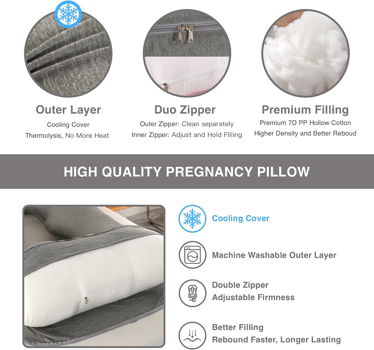 ALLOPERA Pregnancy Pillow, Full Body Maternity Pillow 57 inch, with Removable Washable Cover - Sleep Support for Legs, Back, Neck…
