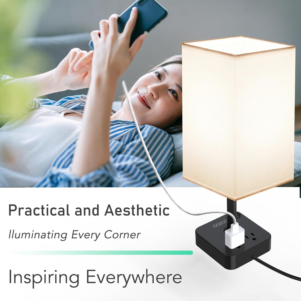 Table Lamp Dimmable cozoo USB Bedside Table Desk Lamp with 2 USB Charging Port(A+C) 2 Outlet, Nightstand Lamp with Charger Base White…