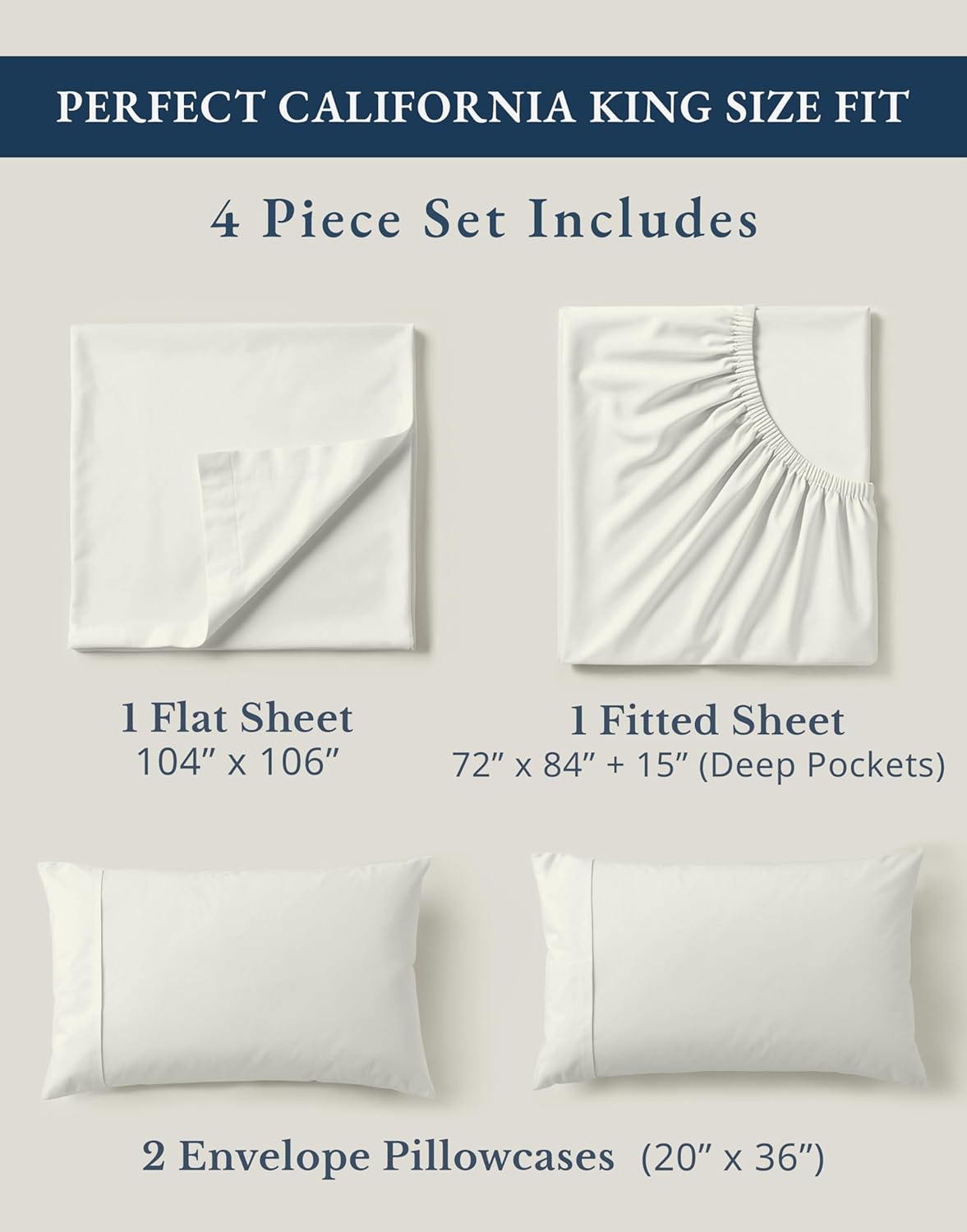 LaneLinen LANE LINEN 100% Organic Cotton California King Sheets Set, 4-Piece Pure Organic Cotton Long Staple Percale Weave Soft Bedding She…