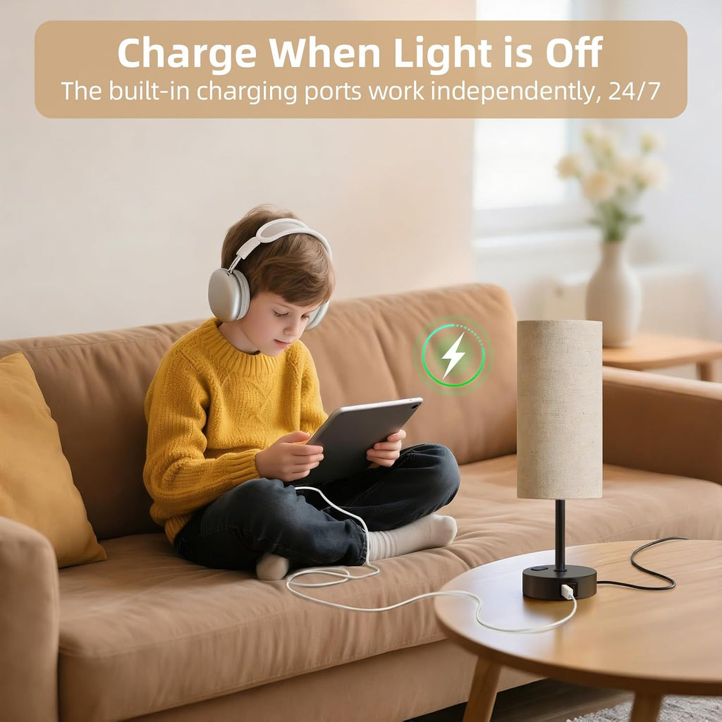 Fitfull Table Lamp for Nightstand, High-Sensitivity Touch, 3-Level Dimmable Bedside Lamp with AC Outlet | USB | and USB-C, Ideal Nig…