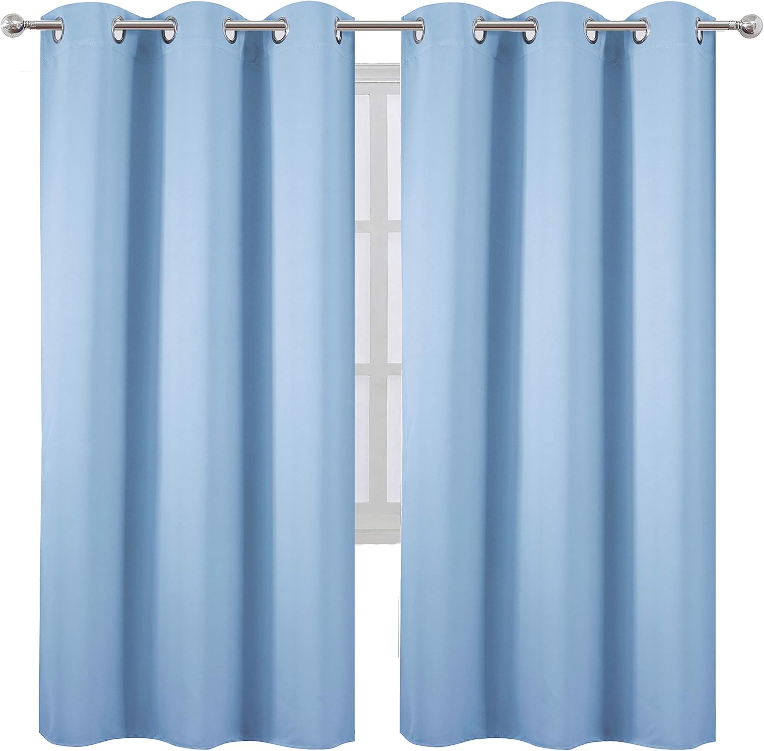 Lemomo Sky Blue Thermal Blackout Curtains/42 x 72 Inch/Set of 2 Panels Room Darkening Curtains for Bedroom 72 Inch Blue