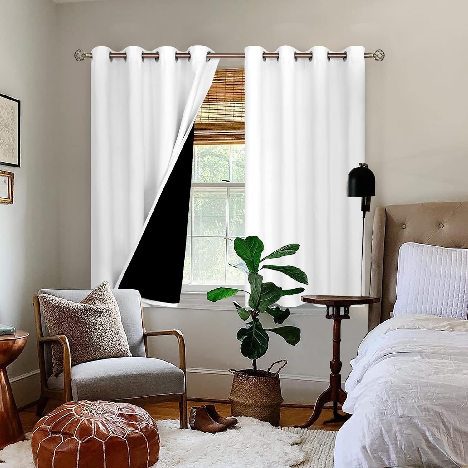 BGment Thermal Insulated 100% Blackout Curtains for Bedroom with Black Liner, Double Layer Full Room Darkening Noise Reducing Grommet Curta…