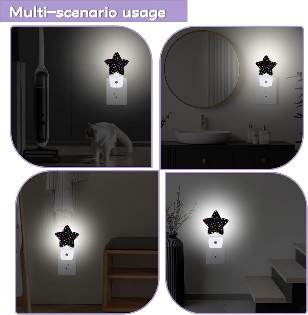 Night Light, Bright Neon Stars Night Lights Plug into Wall Colorful Decorations for Bedroom Bathroom, Dusk to Dawn Sensor Kitchen Hallway…