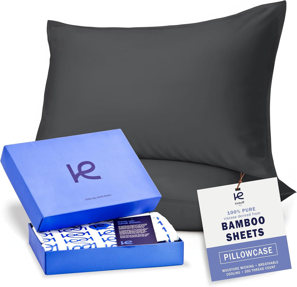 KickoffHome Kickoff Viscose Bamboo Pillowcase, Standard, Set of 2, 100% Organic Hidden Zippered Viscose Bamboo Pillow Case Standard Size, C…