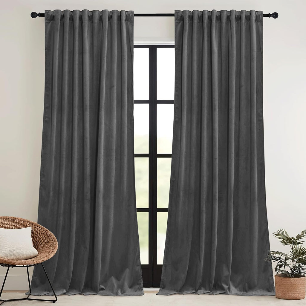 Rybhome RYB HOME Velvet Blackout Curtains for Bedroom - Super Soft Room Darkening Curtains Thermal Insulated Drapes Heat Block Window Panel…