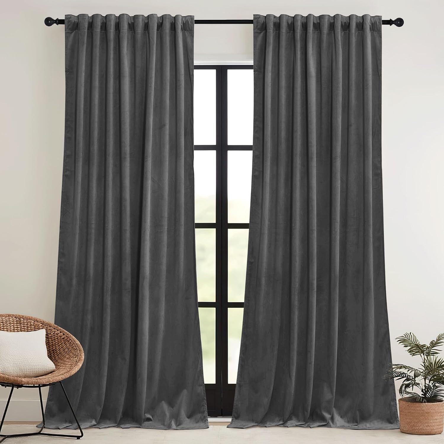 Rybhome RYB HOME Velvet Blackout Curtains for Bedroom - Super Soft Room Darkening Curtains Thermal Insulated Drapes Heat Block Window Panel…