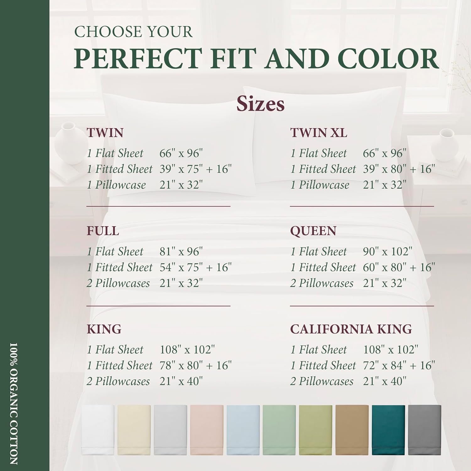 AshtonSheets 100% Organic Cotton Sheets Full Size - 4 PC Organic Cotton Full Size Percale Weave Sheet Set, Soft, Cooling, Crisp & Breathabl…
