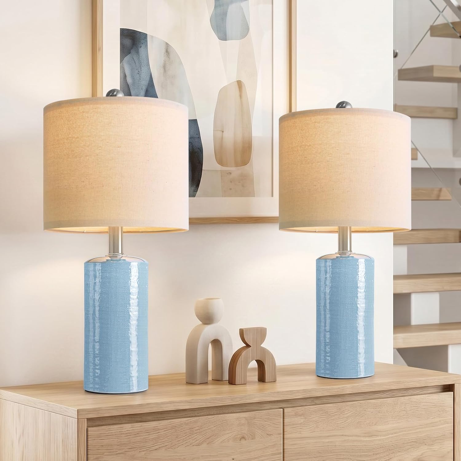 G-SAFAVA 20.5" Small Table Lamps for Living Room Lamp Set of 2 Ceramic Lamps for Bedroom Bedside Lamps Modern Boho Lamps for Night Stands…
