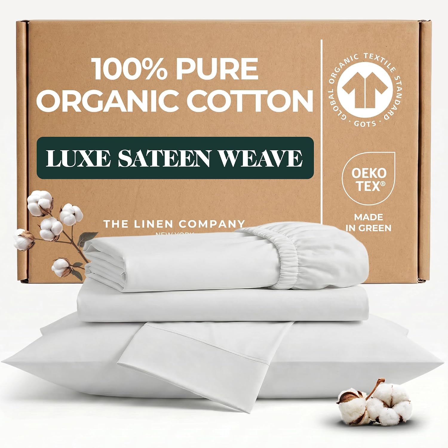 100% GOTS Certified Organic Cotton Sheets King Size - Luxurious 415 Thread Count, Oeko-Tex Certified, Silky Sateen Weave with Hemstitch…