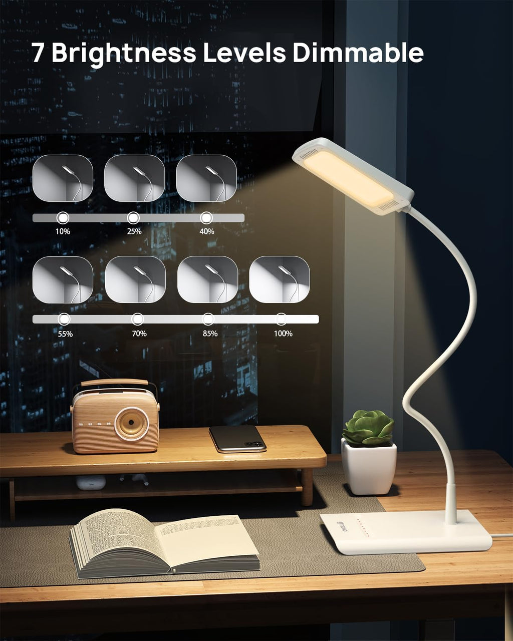 TRONDOfficial TROND Desk Lamp, Bright Dimmable Eye-Caring Table Lamp, 3 Color Modes 7 Brightness Levels, Flexible Gooseneck, Touch Control,…
