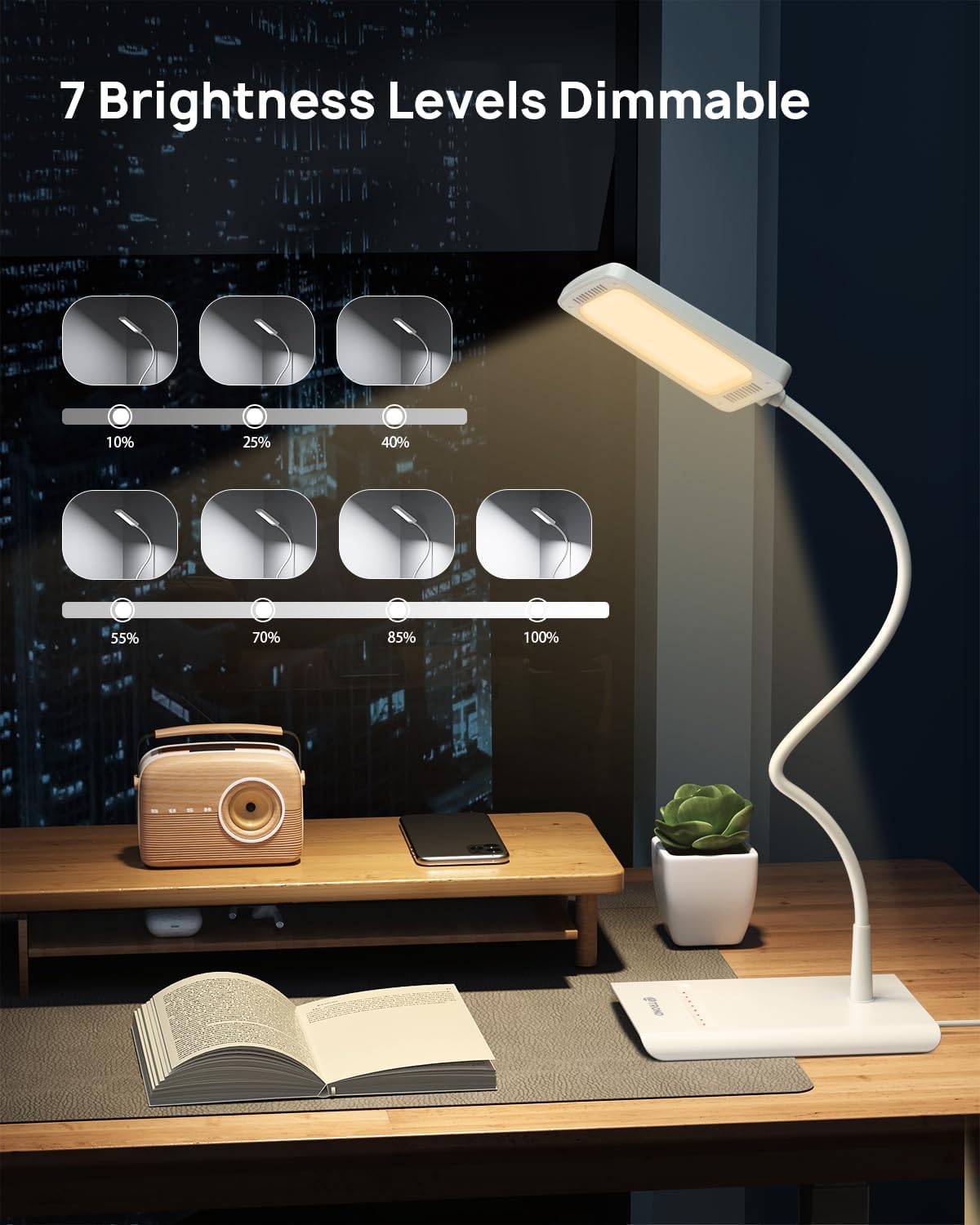 TRONDOfficial TROND Desk Lamp, Bright Dimmable Eye-Caring Table Lamp, 3 Color Modes 7 Brightness Levels, Flexible Gooseneck, Touch Control,…