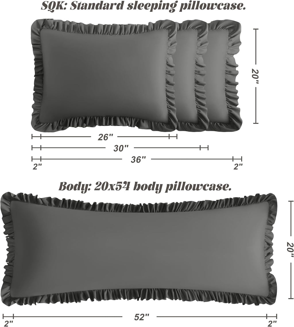 Bedsum Ruffled Pillow Shams Queen 20x30 Set of 2, Brushed Microfiber Pillowcases with Envelope Closure, Soft Wrinkle-Resistant, Dark Grey G…