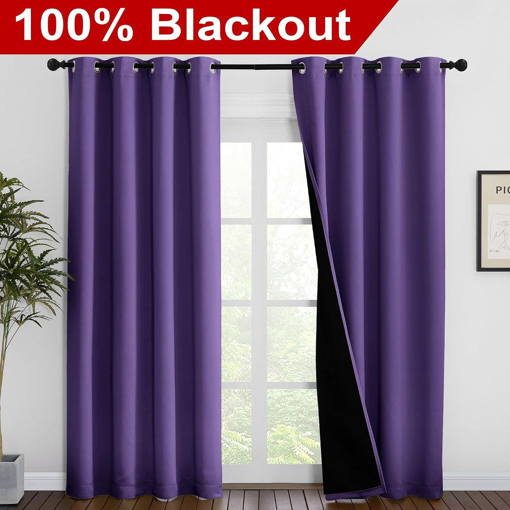 Nicetown Lilac Purple Full Shade Curtain Panels, Pair of Energy Smart & Noise Blocking Out Blackout Drapes for Dining Room Window, Thermal…