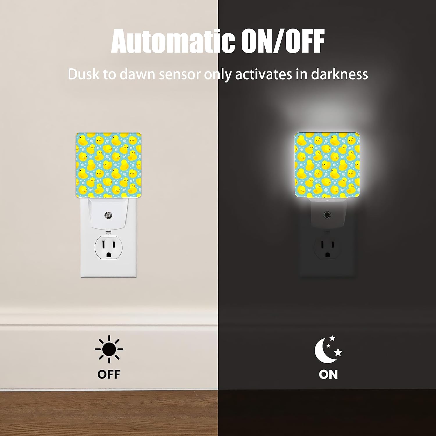 Yellow Rubber Ducks Night Light, Dusk to Dawn Smart Sensor Nightlight for Bedroom Bathroom Kitchen Hallway Stairs Hallway, Plug-in…