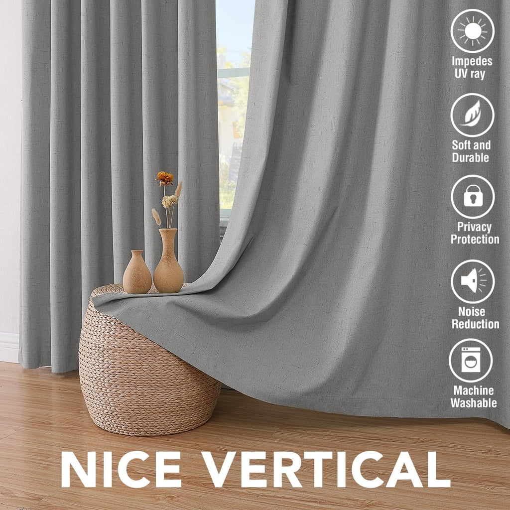 H.VERSAILTEX Primitive Linen Curtains 100% Blackout Curtain Drapes Burlap Curtains with White Thermal Insulated Liner, Grommet Top Drapes…