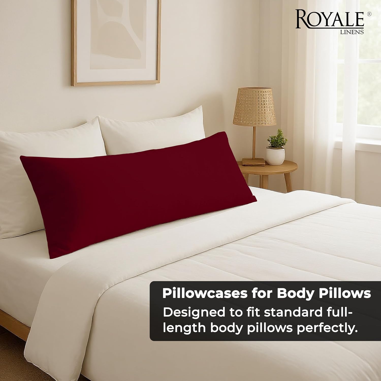 Royalelinens ROYALE LINENS Body Pillow Cover - Double Brushed 1800 Microfiber - 20"x54" with Hidden Zipper Closure - Wrinkle & Fade Resista…