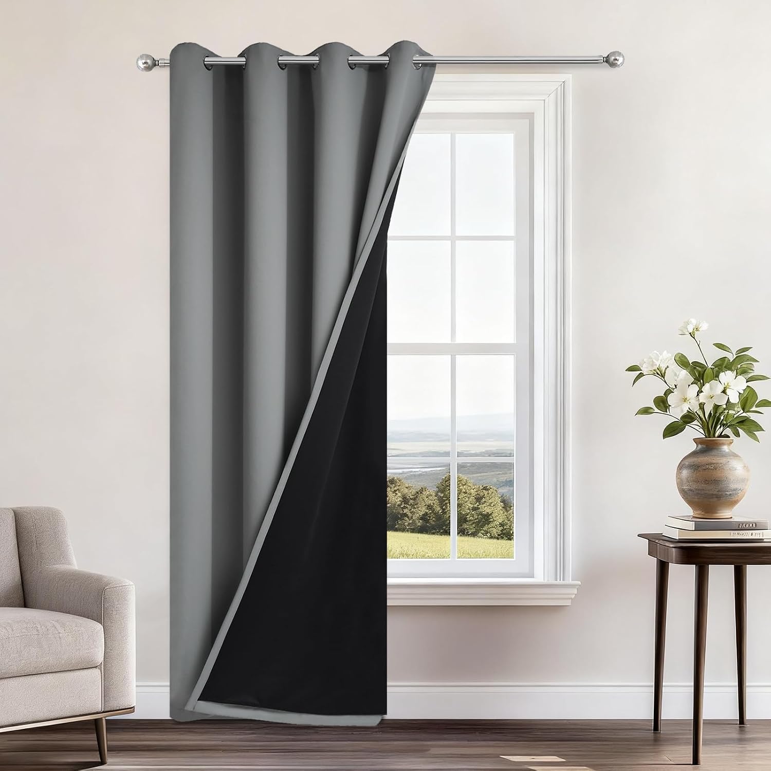 Yakamok 100% Blackout Curtains 84 Inches Long, 2 Thick Layers Heat and Full Light Blocking Soft Thermal Insulated Drapes for Bedroom(52" Wi…