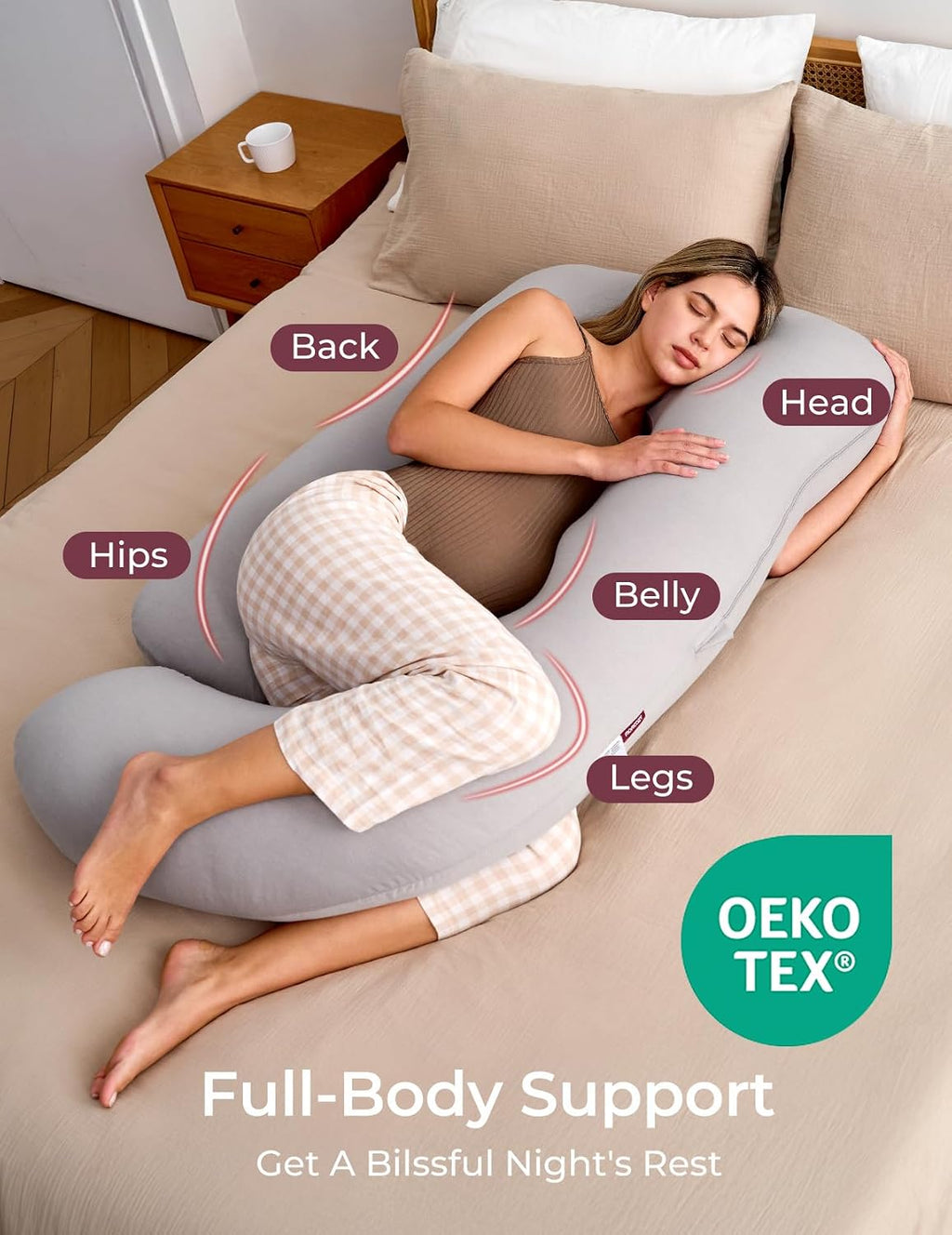 Momcozy Pregnancy Pillows for Sleeping, U Shaped Full Body Pillow for Pregnancy Women with Removable Jersey Cotton Cover, 57 Inch…