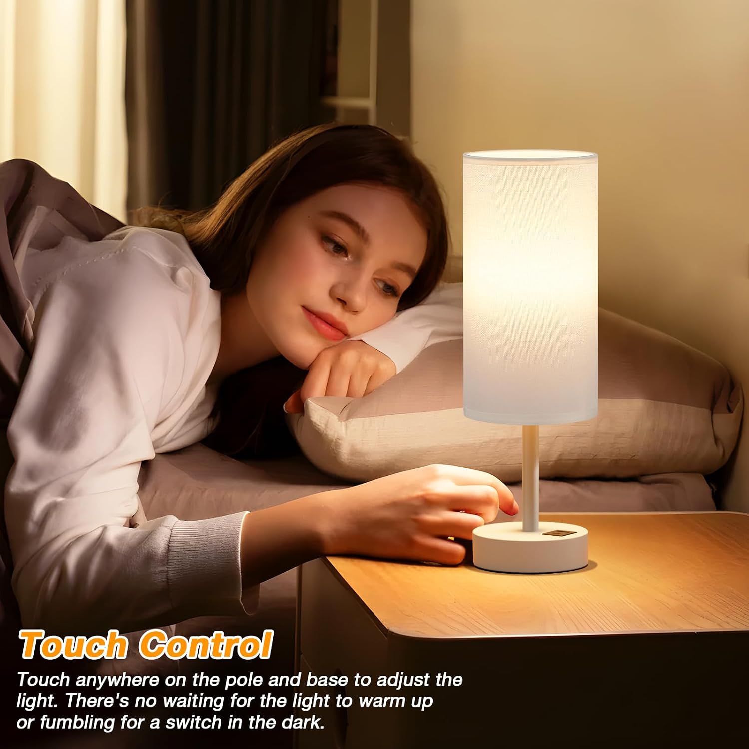 Dicoool White Touch Bedside Lamp for Bedroom - 3 Way Dimmable Table Lamp with USB, Nightstand Lamp with White Charging Station for Desk…