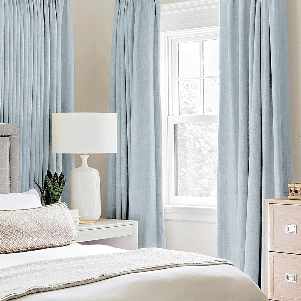 Miulee 100% Blackout Linen Textured Curtains for Bedroom Solid Thermal Insulated Chambray Blue Grommet Room Darkening Curtains & Drapes Lux…