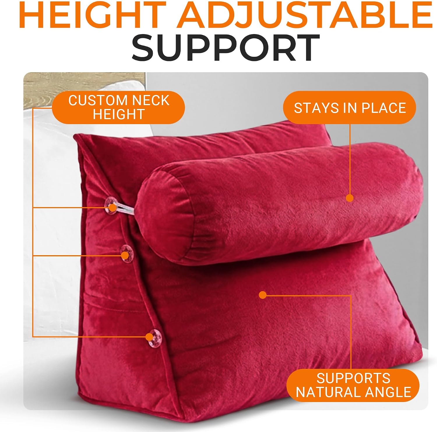Cheer Collection Reading Wedge Pillow - Adjustable Wedge Reading Pillow with Neck Support, Hollow Fiber-Filled Backrest Pillow for…